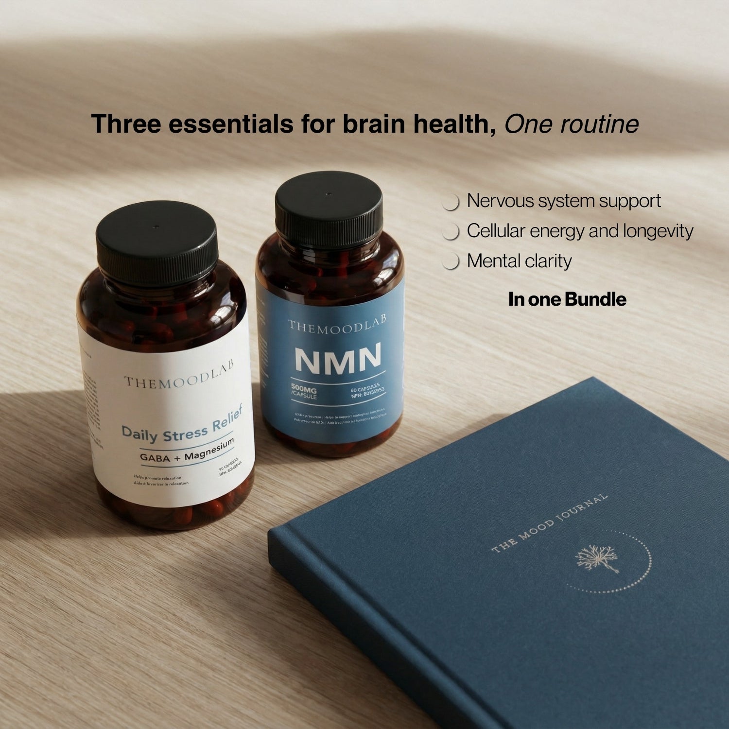 Mood reset bundle | brain health supplements and wellness journal