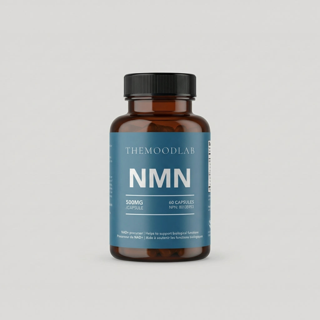 NMN 500 mg supplement bottle by The Mood Lab
